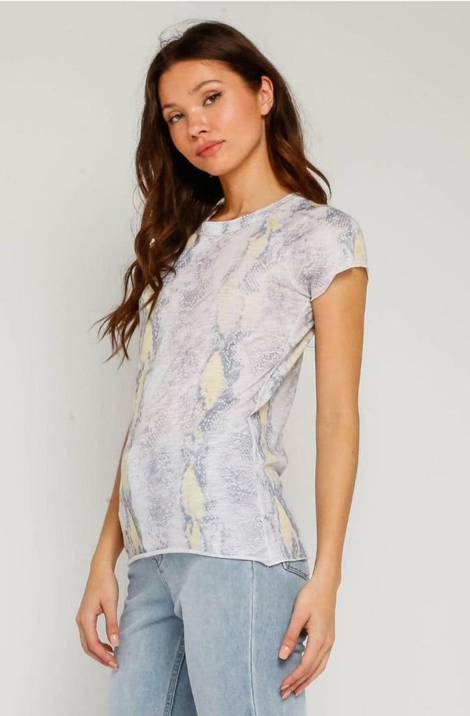 Groovy Vibes Girlfriend Blush and Yellow Snake Print Tee -  BohoPink