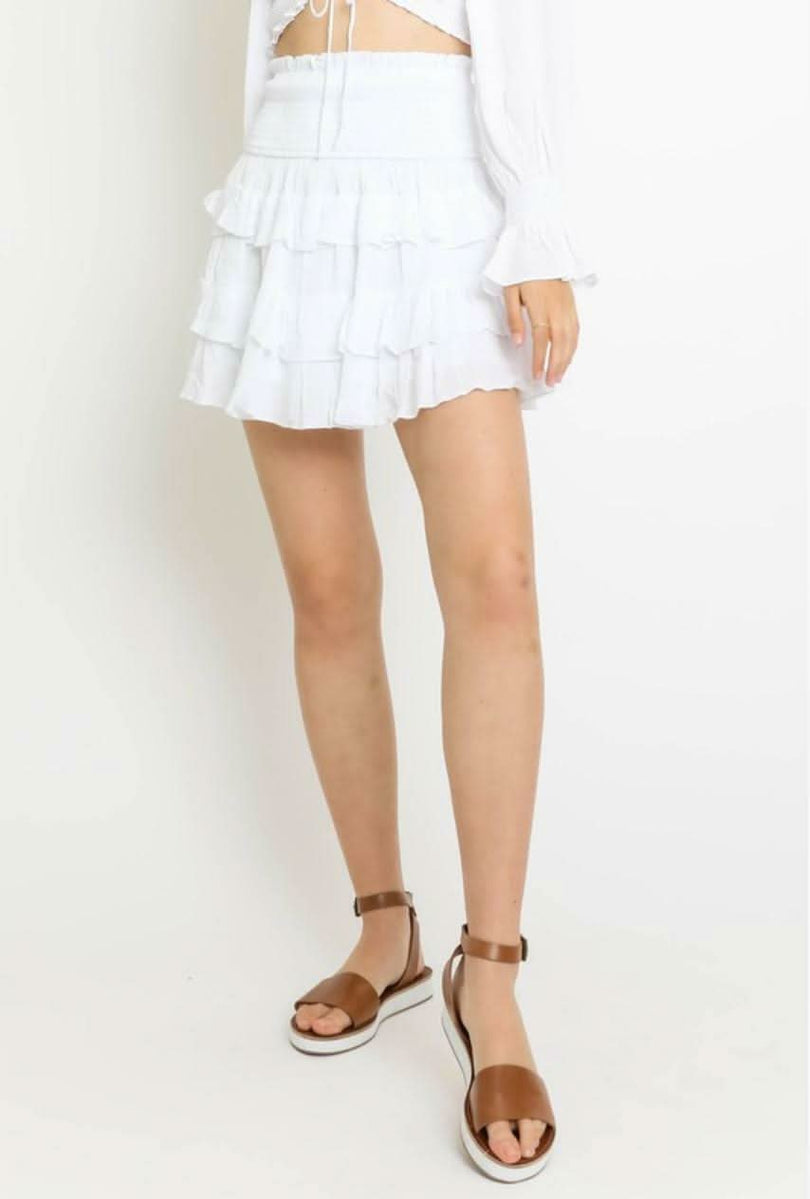 White Crop Top & Ruffle Skirt Set