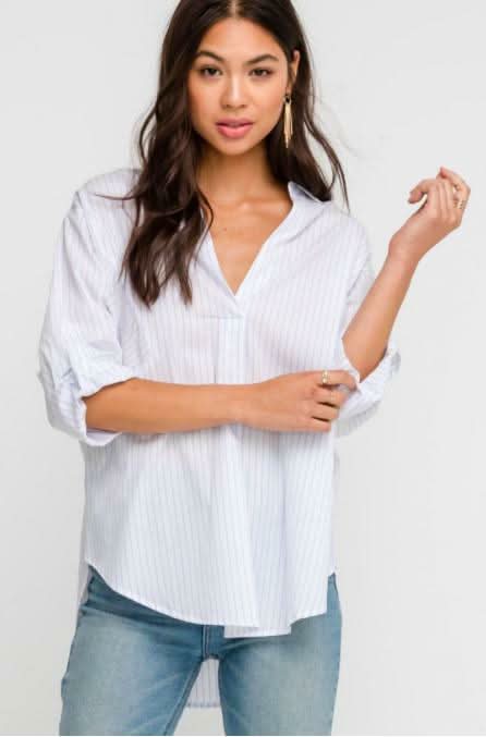 Collarless Striped Top