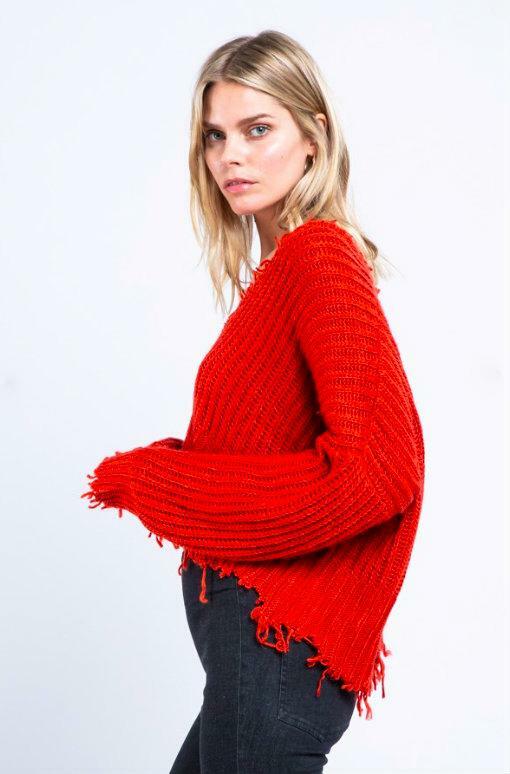 Red Frayed Sweater