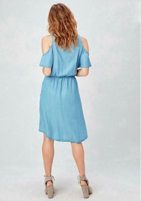 Tencel Denim Cold Shoulder Wrap Dress
