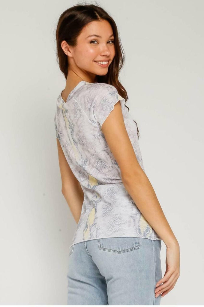 Groovy Vibes Girlfriend Blush and Yellow Snake Print Tee -  BohoPink