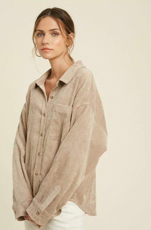 Going Places Mocha Long Sleeve Button-Up Top -  BohoPink