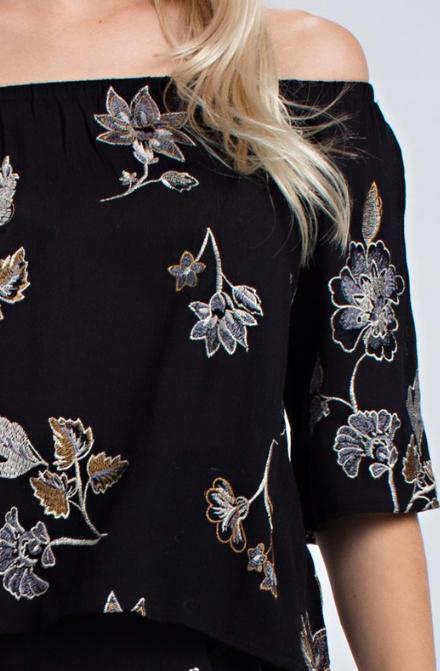 Black Embroidered Floral Top