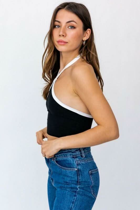 Black Cropped Halter Top