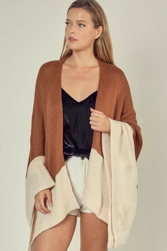 Colorblock Poncho Cardigan