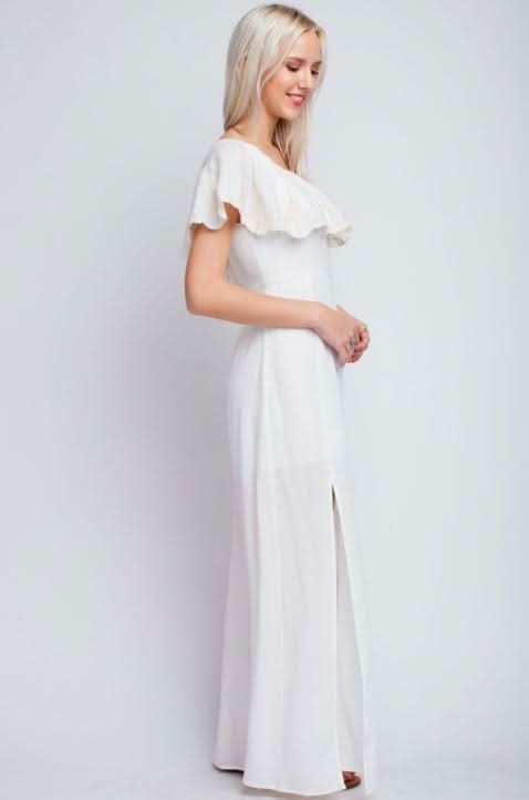 cute one shoulder white maxi