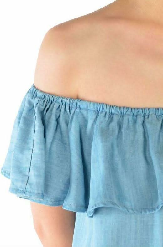 cute Chambray Off-the-Shoulder Dress