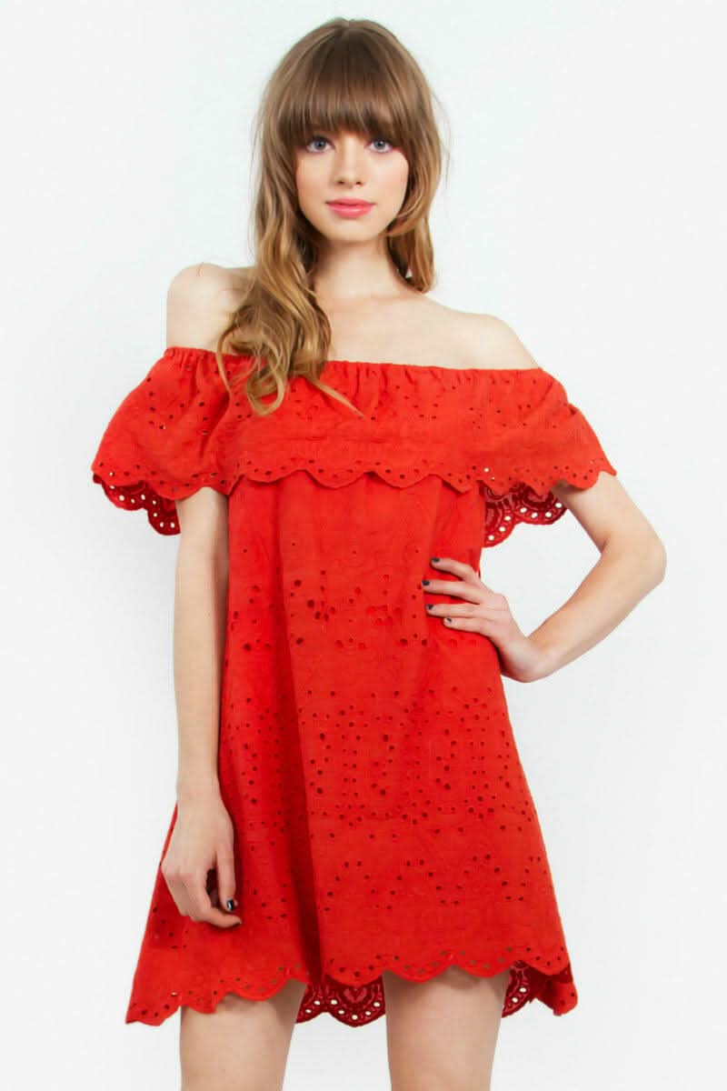 Red Off-The-Shoulder Ruffle Dress