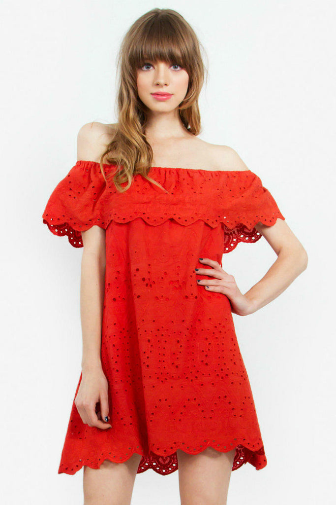 Red Off-The-Shoulder Ruffle Dress 