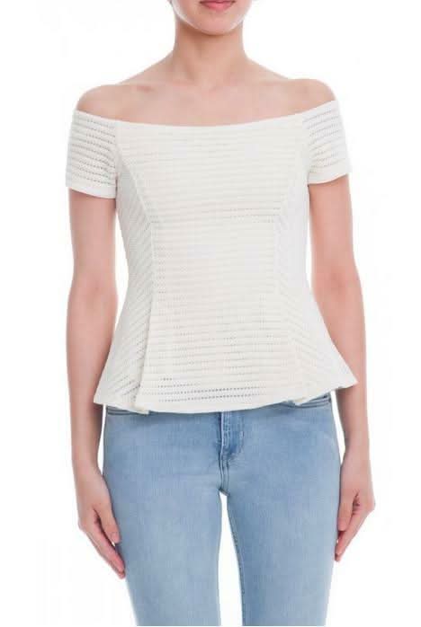 Cute  White Off-the-Shoulder Peplum Top