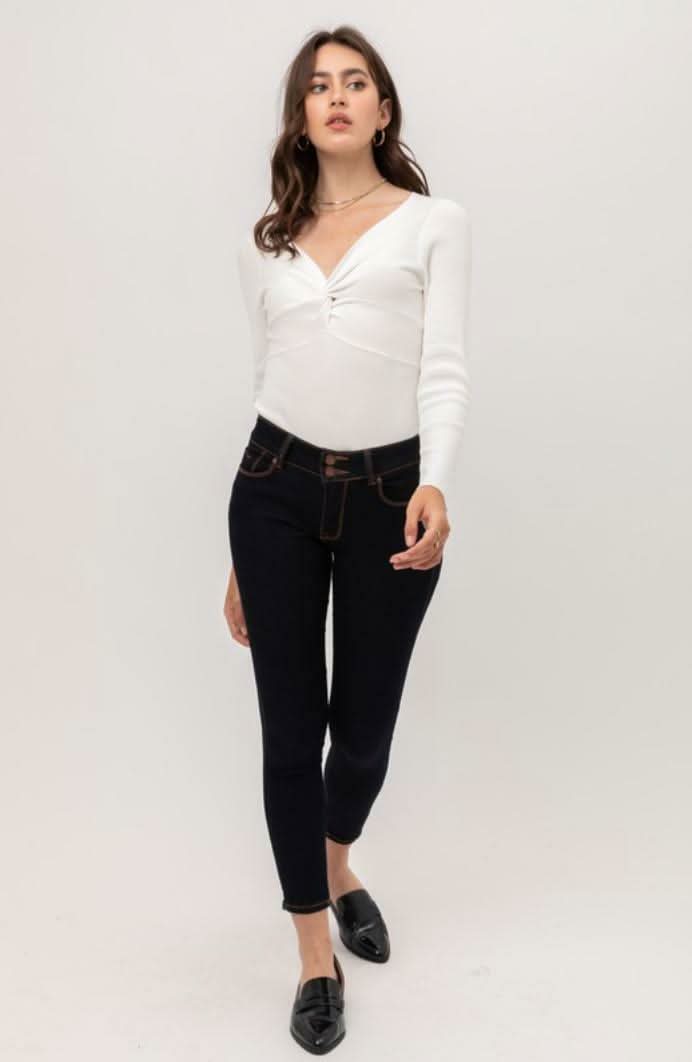 Kelli White Ribbed Long Sleeve Bodysuit -  BohoPink