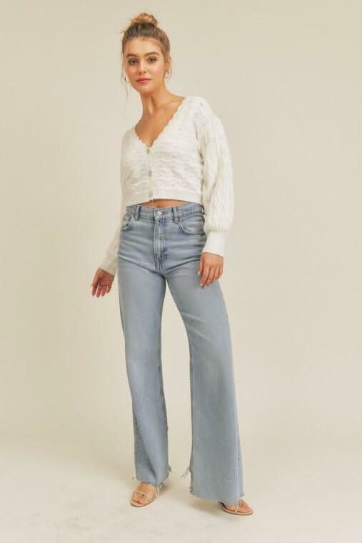 Pointelle Knit Cropped Cardigan