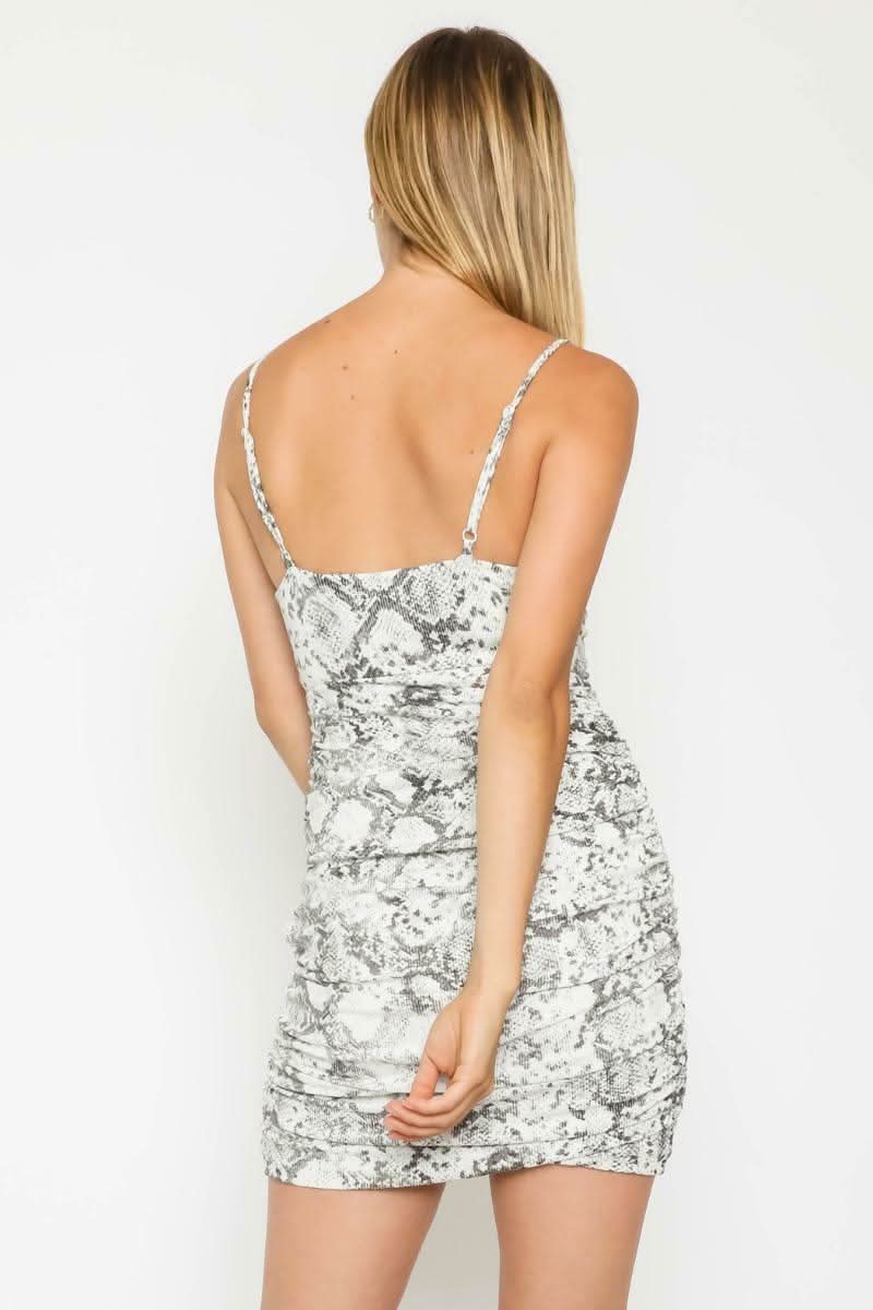 White Snake Print Mini Dress