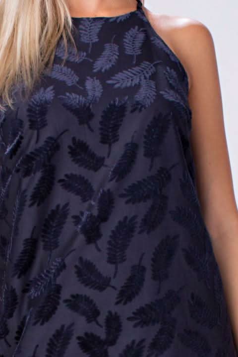 Demi Navy Burnout Velvet Shift Dress -  BohoPink