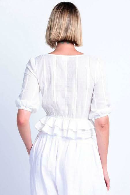 Champs-Élysées White Swiss Dot Ruffle Top - Back View