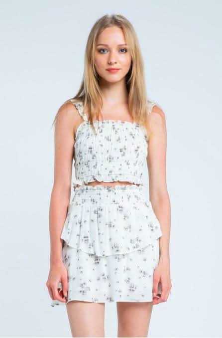 White Floral Print Two-Piece Dress