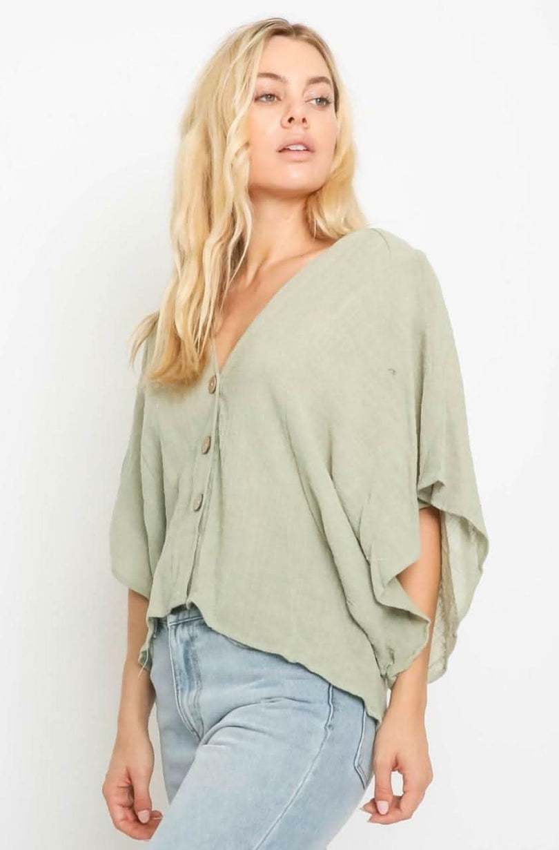 Sage Button Down Poncho Top