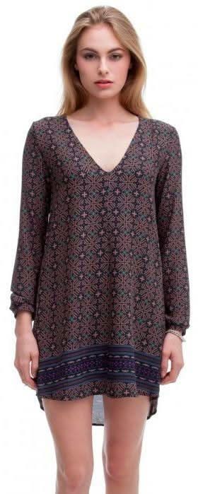 Hampton's Navy and Brown Boho Print Shift Dress -  BohoPink