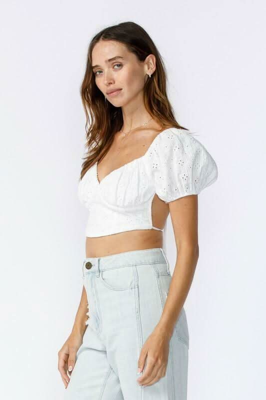 White Puff Sleeve Crop Top