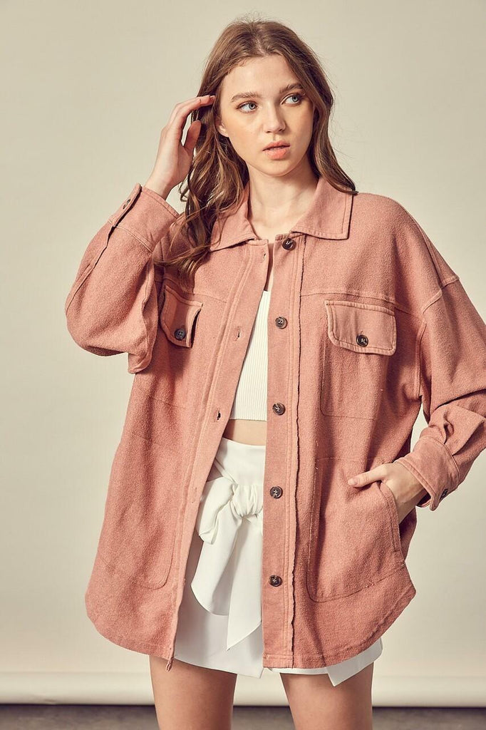 Good Time Rose Long Sleeve Button Down Top -  BohoPink
