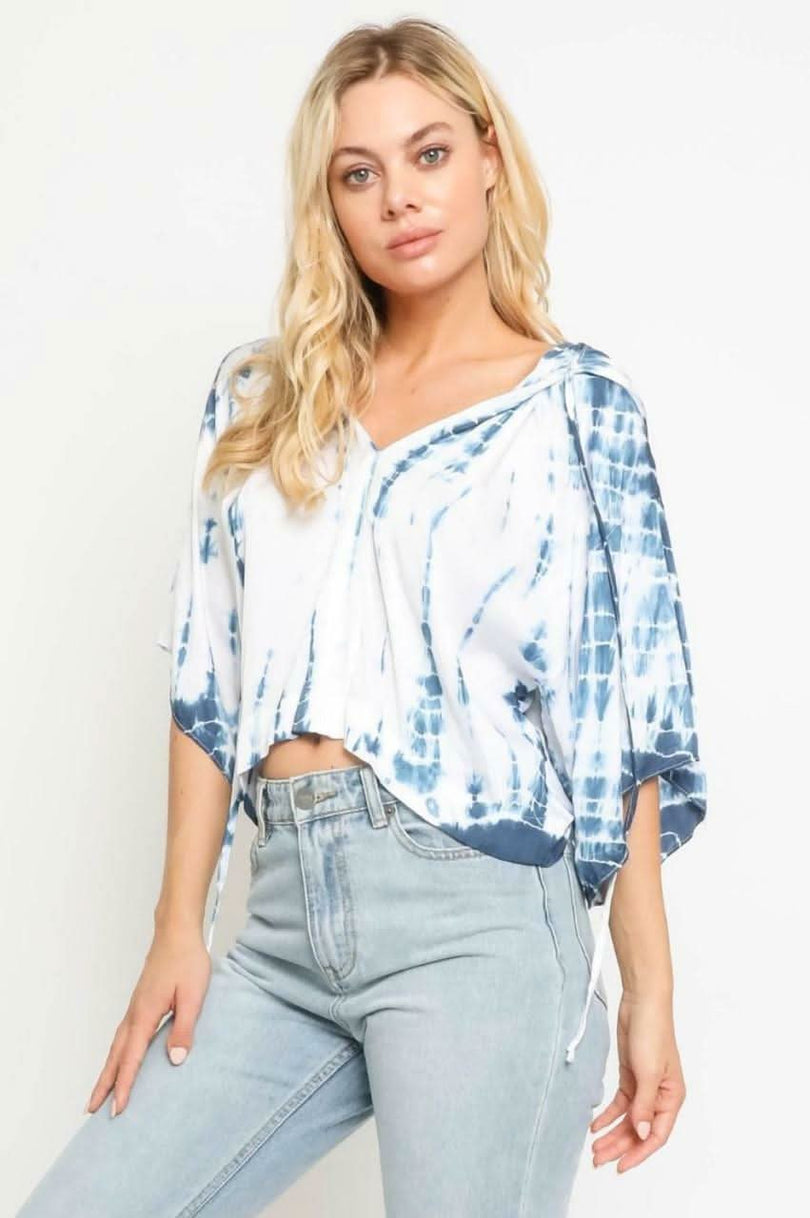 Baja Boho Blue and White Tie-Dye Hooded Top -  BohoPink