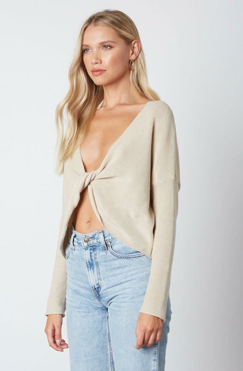 Beige Twist Front Sweater