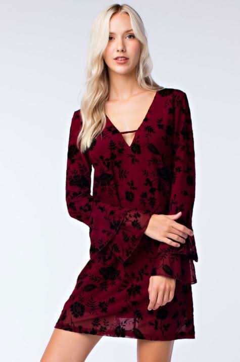 Burgundy Burnout Velvet Shift Dress