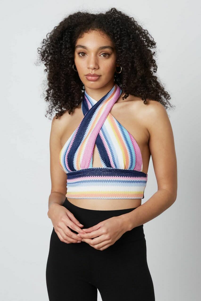 Striped Print Halter Crop Top