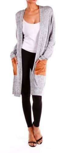 Grey Suede Patch Pocket Cardigan