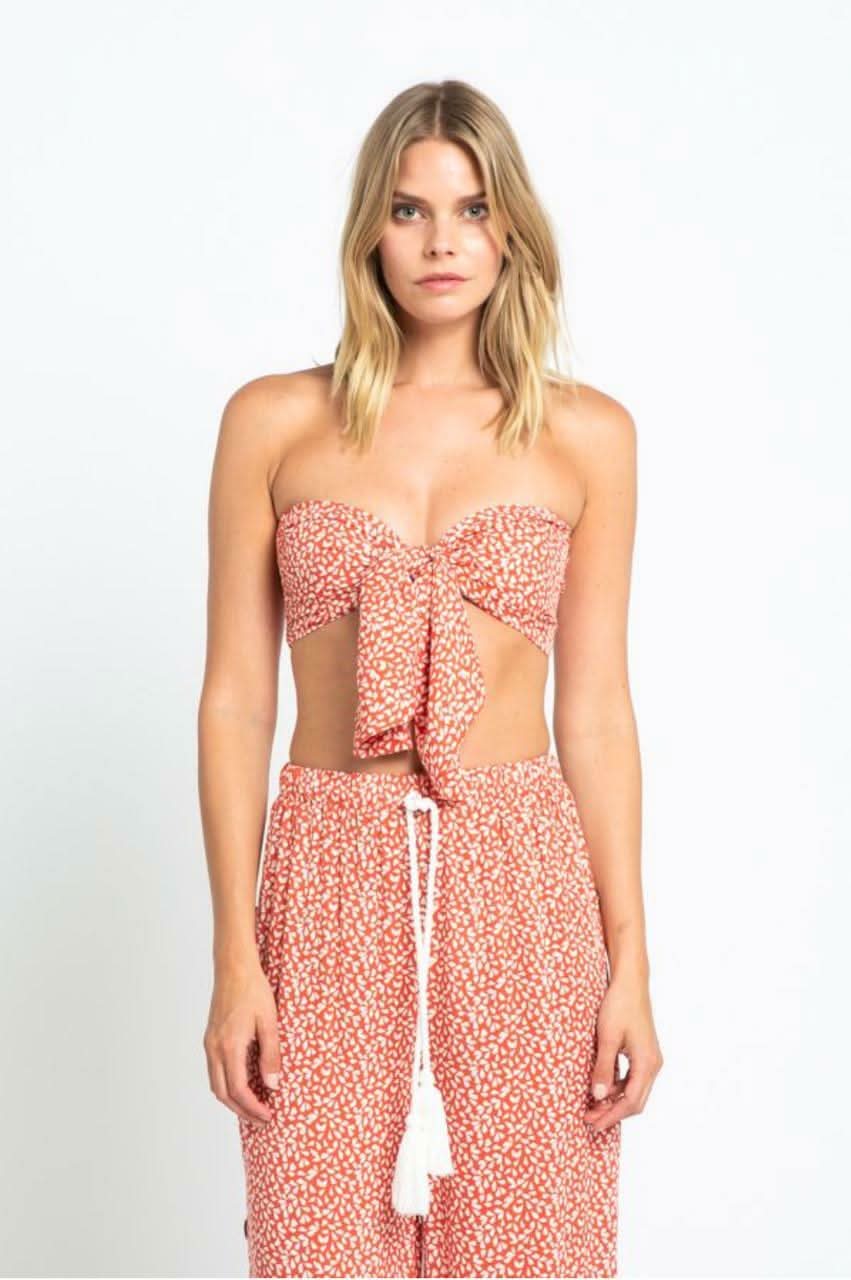 Isla Mujeres Red Orange Print Tie-Front Bandeau Top a boho tube top