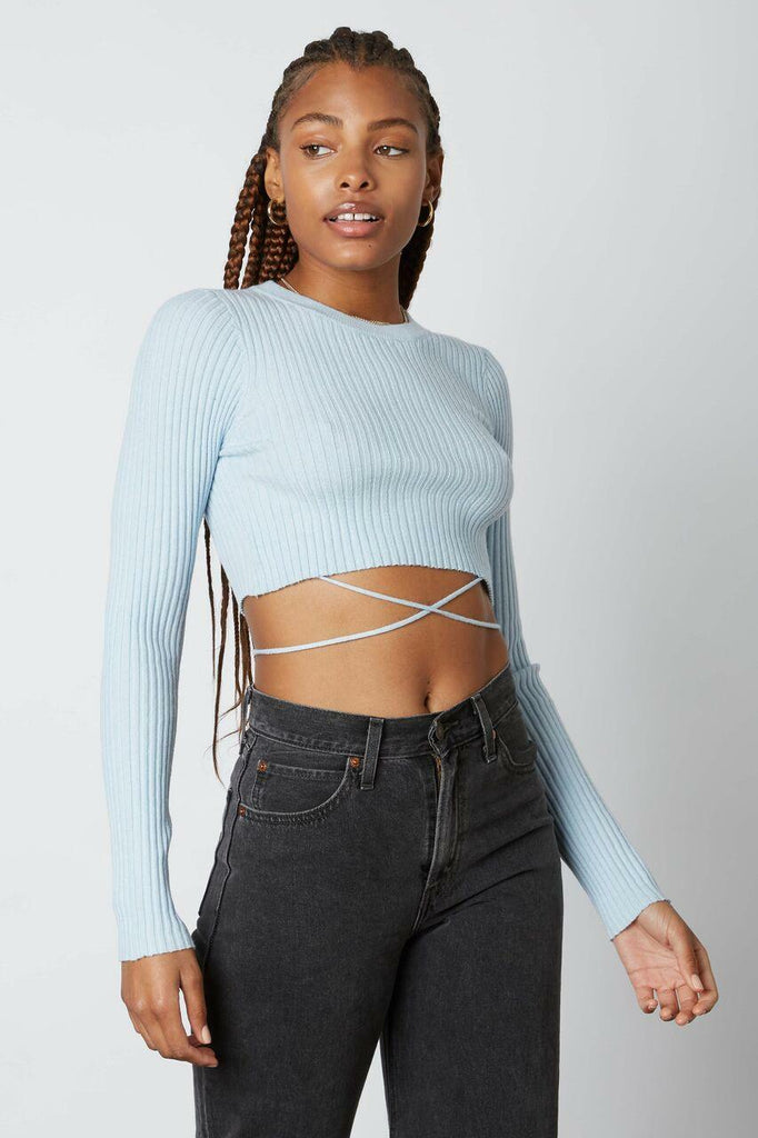 Light Blue Ribbed Cropped Sweater 