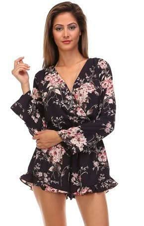 Navy Floral Long Sleeve Romper