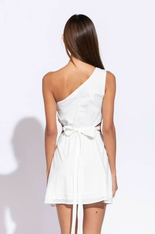 Poised For Grace White Eyelet One Shoulder Flare Dress - Back
