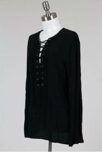 Black Lace-Up Tunic Top