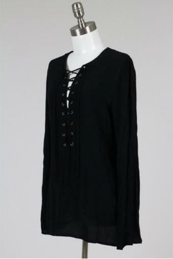  Black Lace-Up Tunic Top 