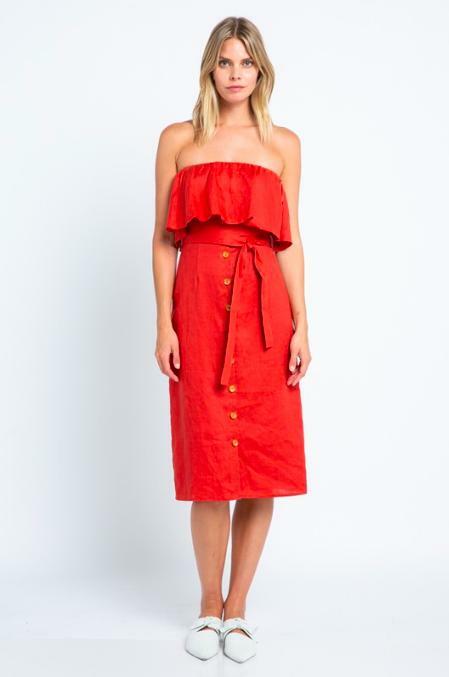 Red Strapless Midi Dress 