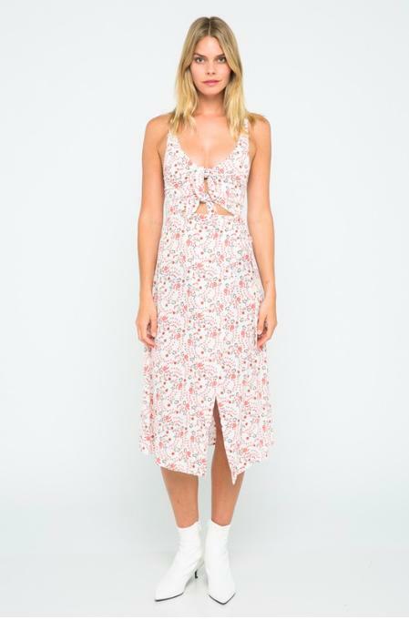 White and Pink Floral Double Tie-Front Sleeveless Dress 