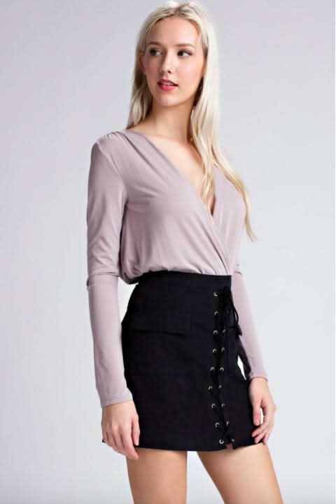 Mauve Long Sleeve Wrap Bodysuit