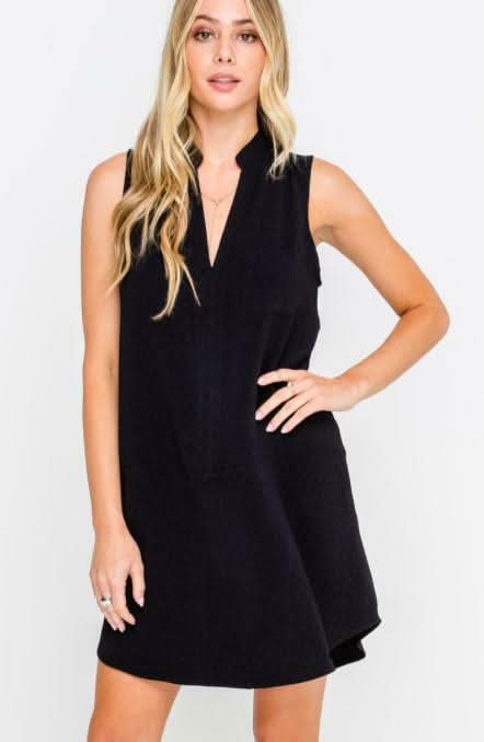 Sleeveless Notch Collar Shift Dress