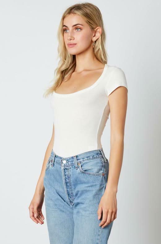 White Scoop Neck Cap Sleeve Tee