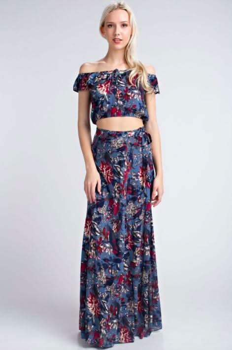 Women Floral Wrap Maxi Skirt