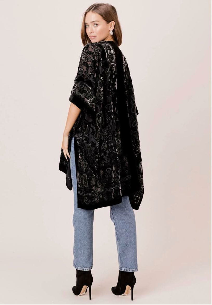 Women's Black Velvet Kimono