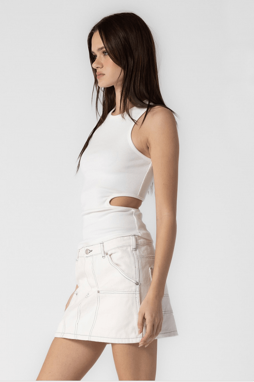 White Low Waisted Cargo Mini Skirt