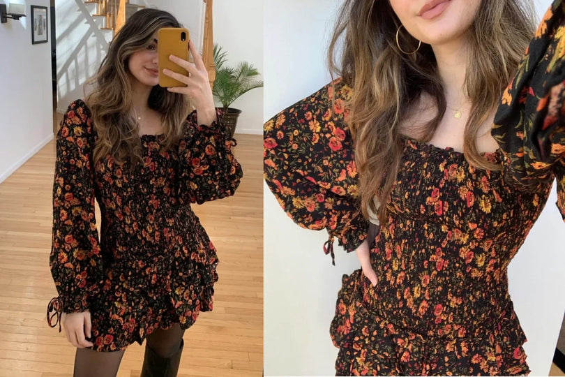 Easy Ways To Add Layers To Your Long-Sleeve Floral Mini Dress