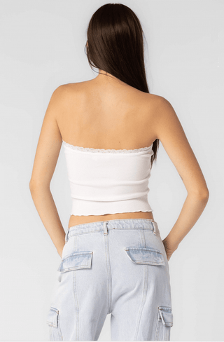 Mia White Lace Trim Tube Top
