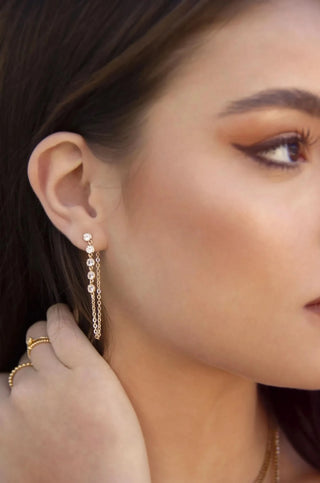 Ettika Crystal Chain Danglers Earrings - Model View