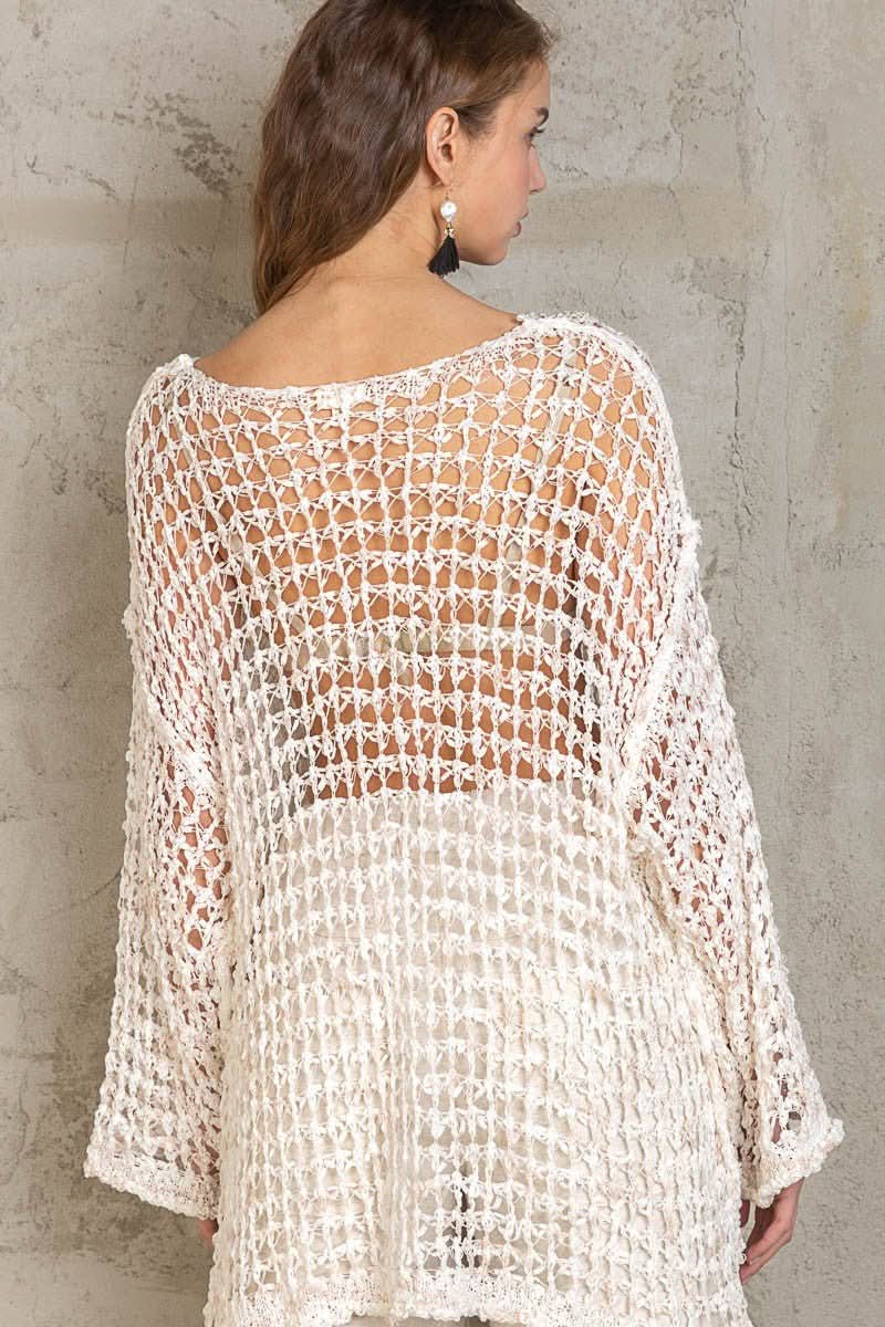 White Crochet Sweater - Back View
