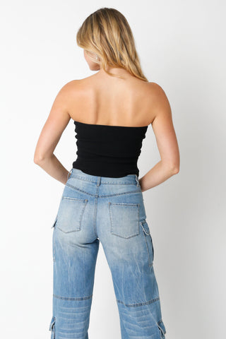 Black Strapless Sweater Top