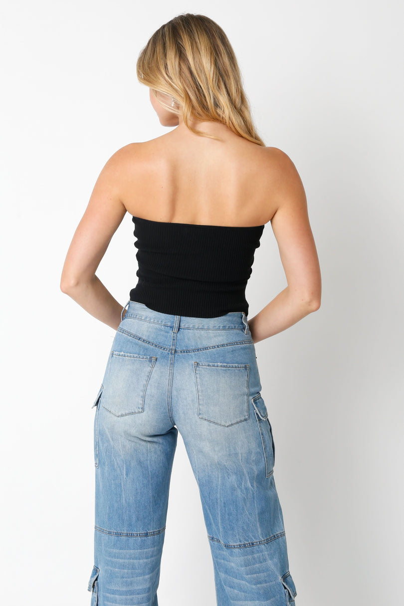 Black Strapless Sweater Top